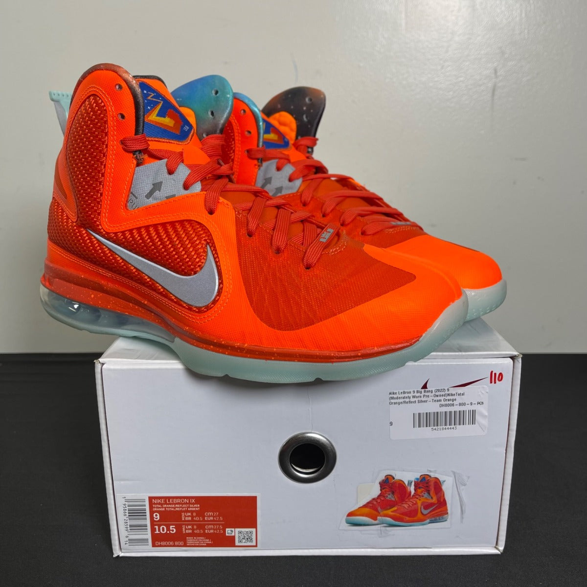 Nike LeBron 9 Big Bang (2022) 9 (Moderately Worn Pre-Owned)NikeTotal Orange/Reflect Silver-Team Orange - Image 1