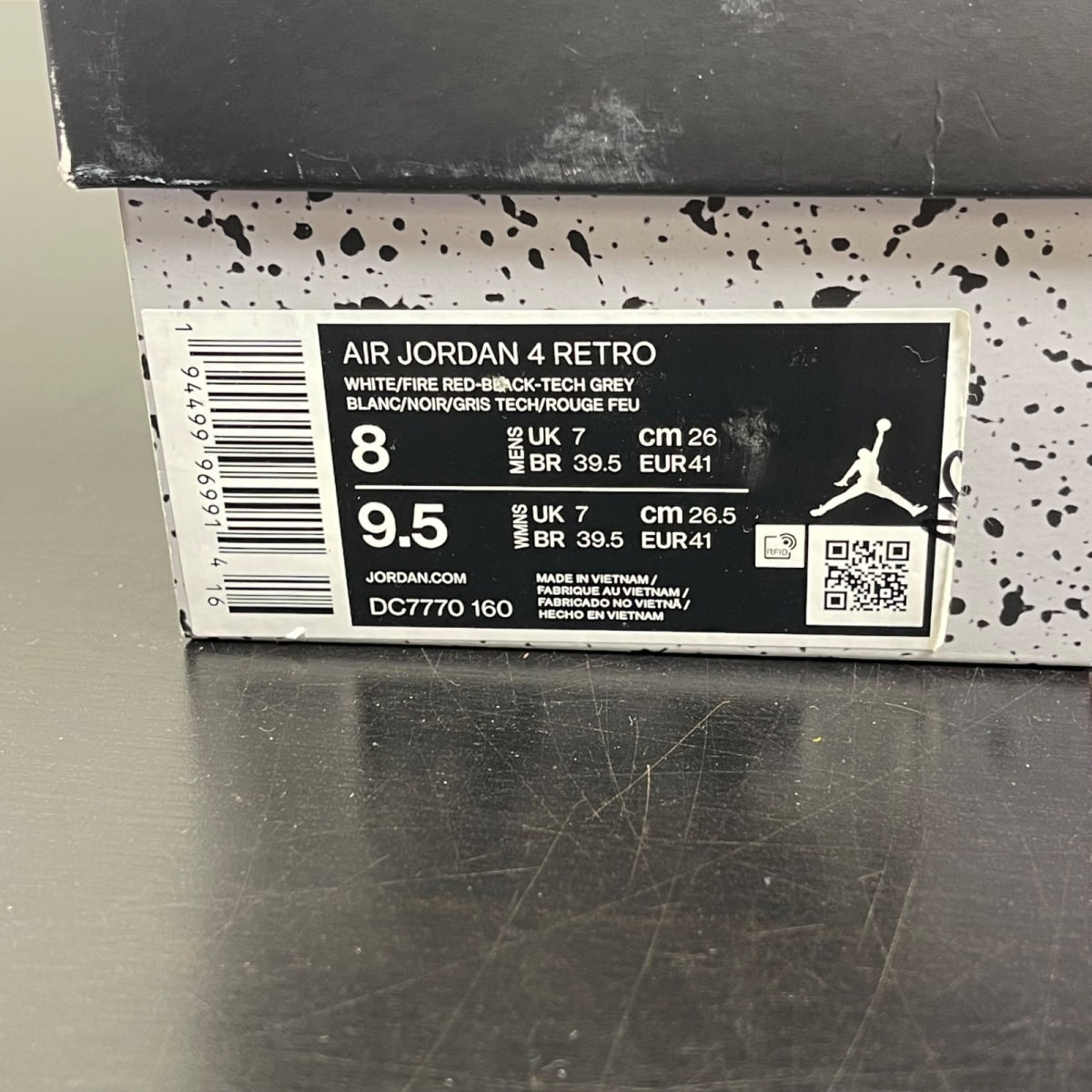 Jordan 4 Retro Fire Red (2020) 8 (Moderately Worn Pre-Owned)JordanWhite/Black-Tech Grey-Fire Red - Image 7
