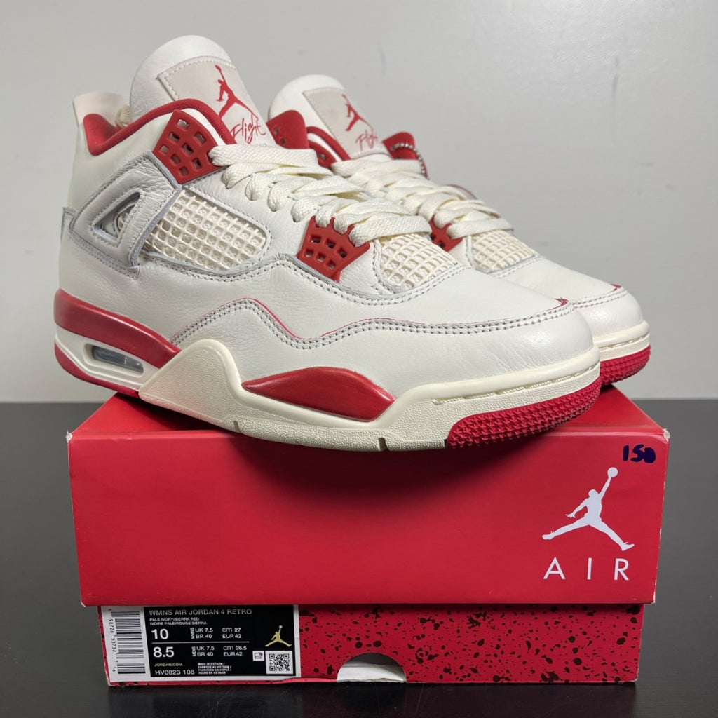 Jordan 4 Retro Valentine's Day Sierra Red (Women's) 10W (Moderately Worn Pre-Owned)JordanPale Ivory/Sierra Red/Tough Red - Image 1