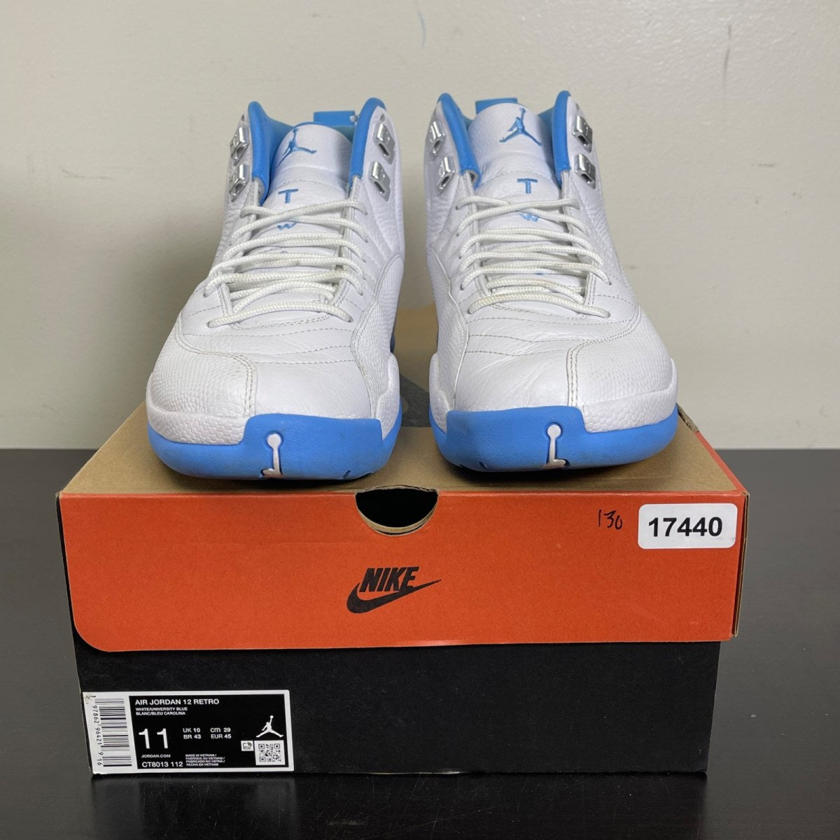 Jordan 12 Retro Melo (2025) 11 (Moderately Worn Pre-Owned)JordanWhite/University Blue/Metallic Silver - Image 2