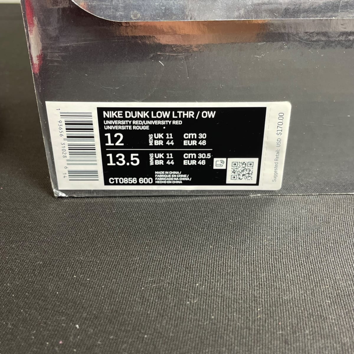 Nike Dunk Low Off-White University Red (Size 12) - aux