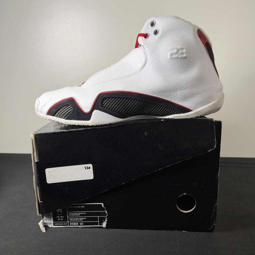 Jordan 21 White Varsity Red Metallic Silver (2006) (Size 14) - aux