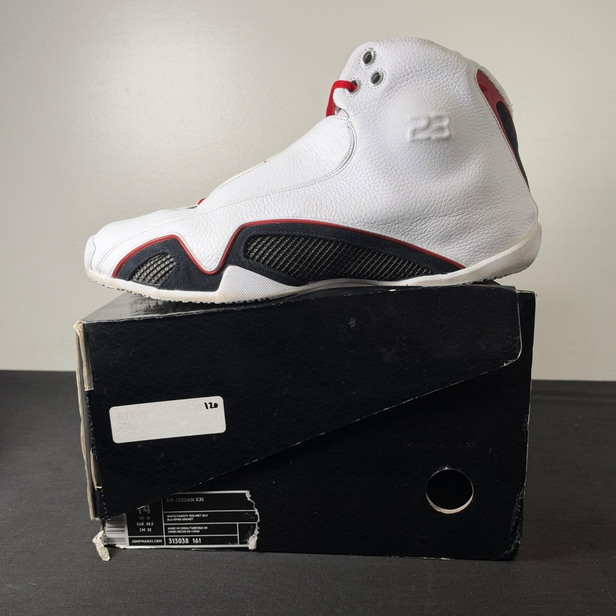 Jordan 21 White Varsity Red Metallic Silver (2006) (Size 14) - aux