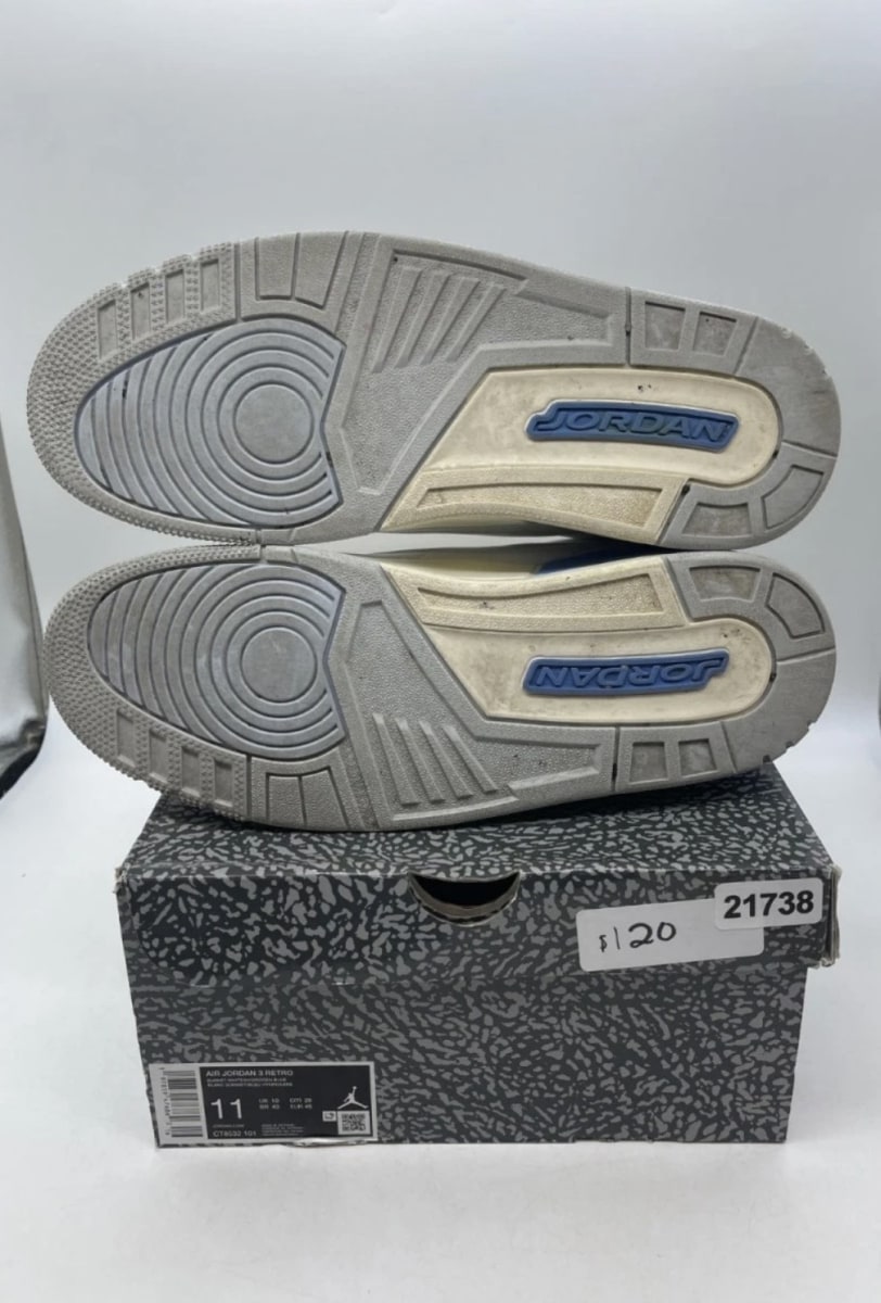 Jordan 3 Retro Lucky Shorts 11 (Moderately Worn Pre-Owned)JordanSummit White/Hydrogen Blue-Legend Blue-Photon Dust-Pure Platinum-Sail - Image 7