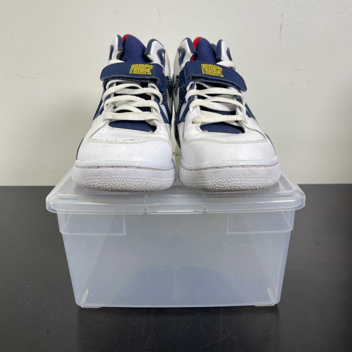 Nike Air Force 180 Olympic 9.5 (Moderately Worn Pre-Owned)NikeWhite / Midnight Navy - Metallic Gold - Image 2