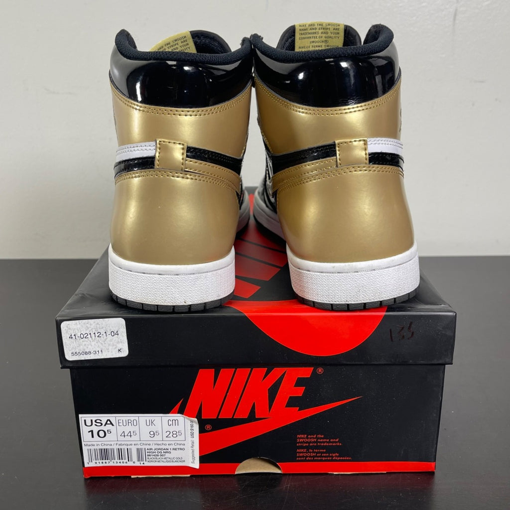 Jordan 1 Retro High NRG Patent Gold Toe 10.5 (Moderately Worn Pre-Owned)JordanBlack/Metallic Gold-Summit White - Image 4