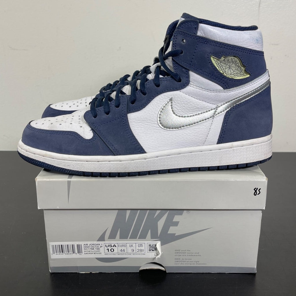 Jordan 1 Retro High CO.JP Midnight Navy (2020) 10 (Moderately Worn Pre-Owned)JordanWhite/Metallic Silver-Midnight Navy - Image 3