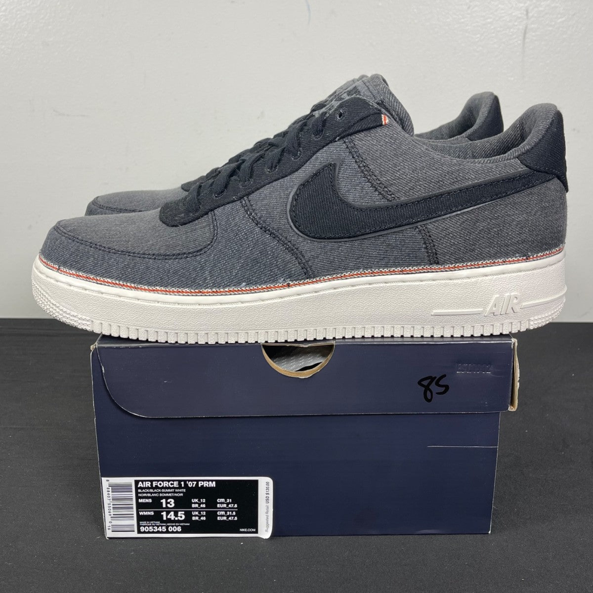 Nike Air Force 1 Low 3x1 Denim Black 13 (Moderately Worn Pre-Owned)NikeBlack/Black-Summit White - Image 3