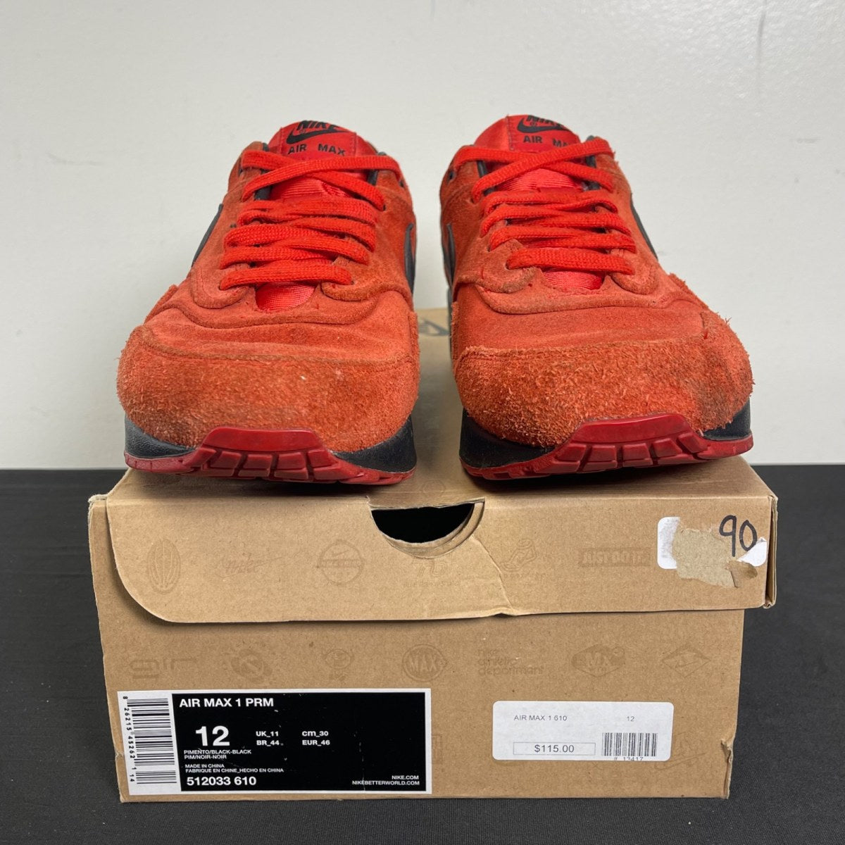 Nike Air Max 1 Pimento 12 (Moderately Worn Pre-Owned)NikePimento/Black-Black - Image 2