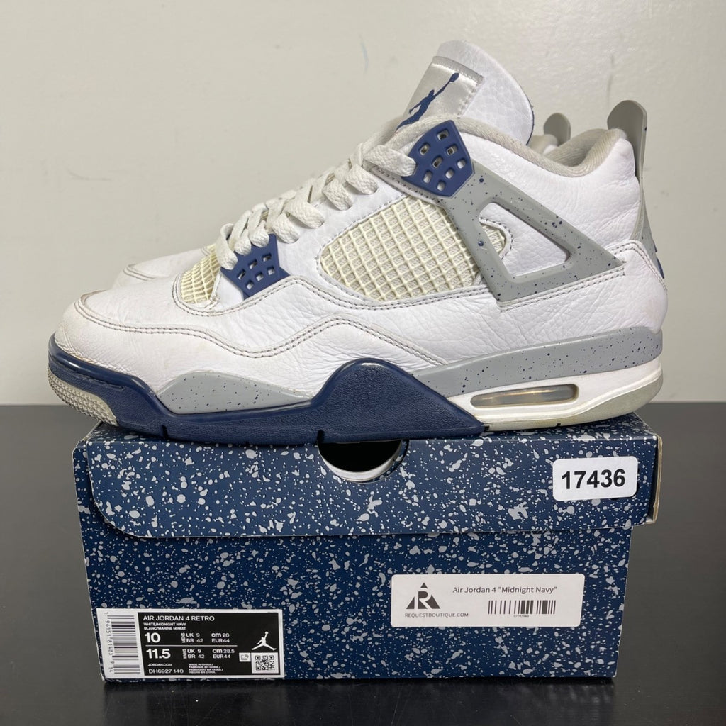Jordan 4 Retro Midnight Navy 10 (Moderately Worn Pre-Owned)JordanWhite/Midnight Navy/Light Smoke Grey-Fire Red - Image 3