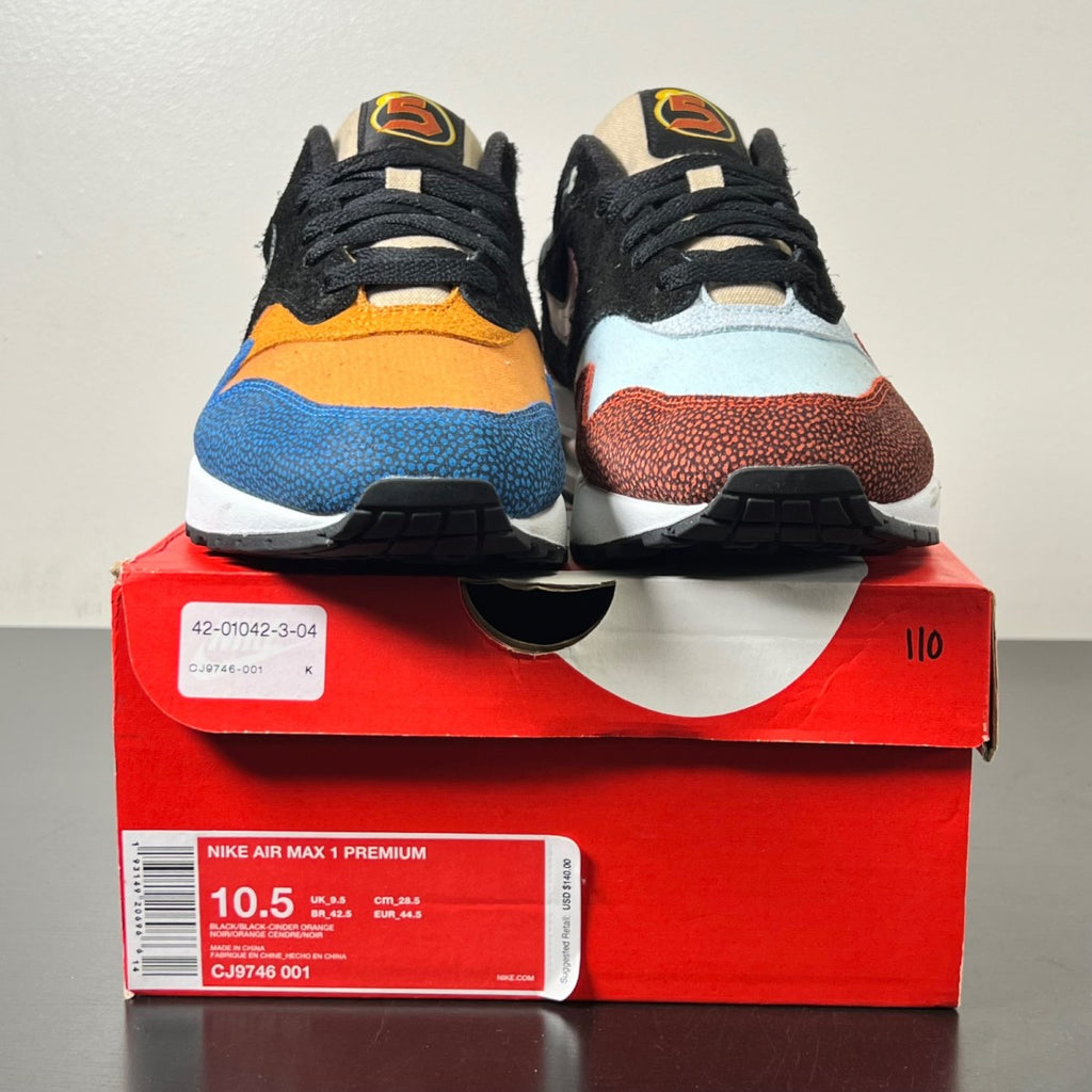 Nike Air Max 1 Swipa 10.5 (Lightly Worn Pre-Owned)NikeBlack/Black-Cinder Orange-Photo Blue-Moon Particle-Desert Ore - Image 2