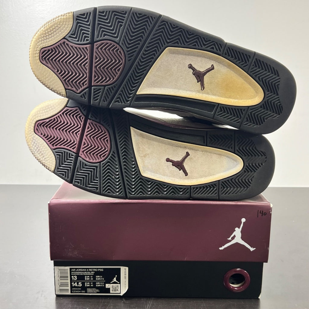 Jordan 4 Retro PSG Paris Saint-Germain 13 (Heavily Worn Pre-Owned)JordanWhite/Black-Metallic Gold-Bordeaux - Image 6