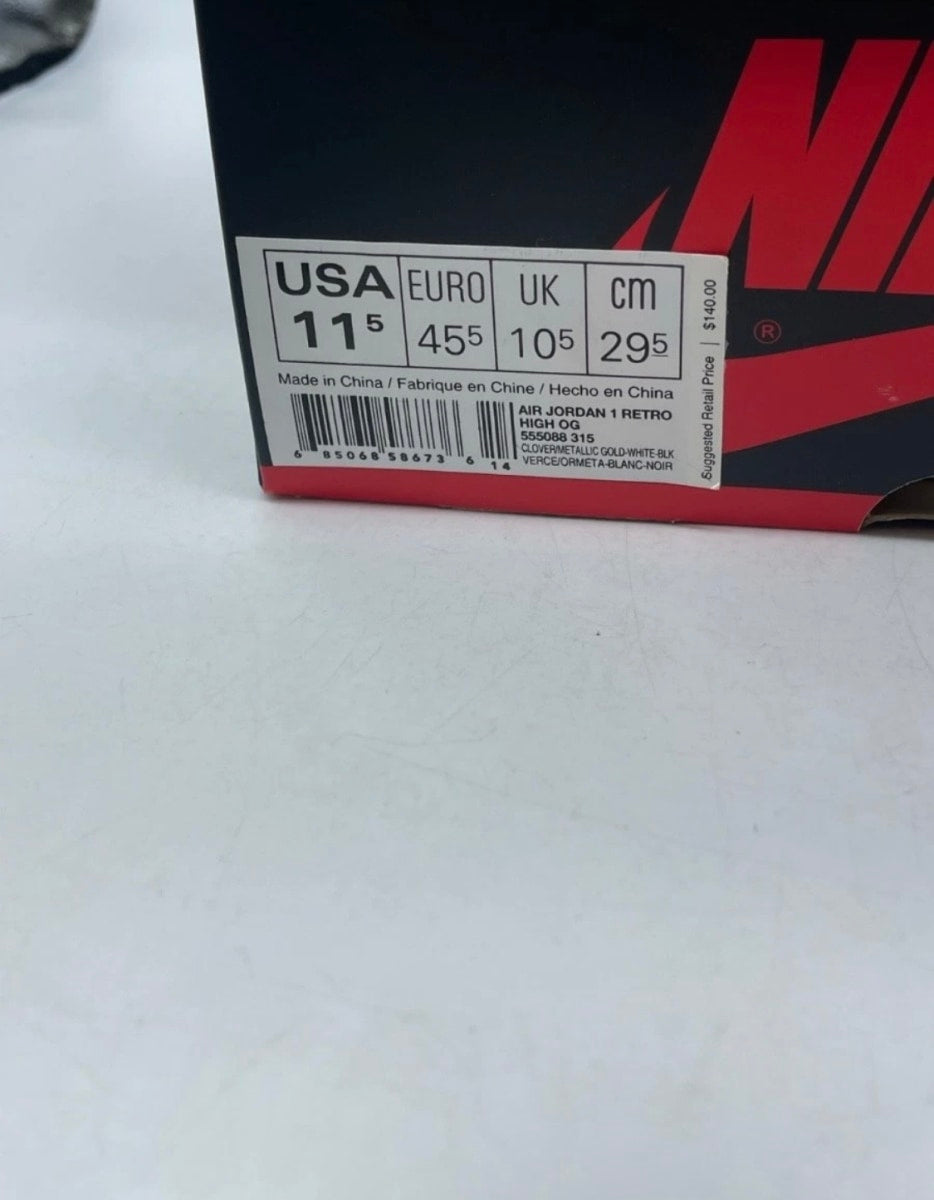 Jordan 1 OG Celtics 11.5 (Lightly Worn Pre-Owned)JordanClover/Metallic Gold/White/Black - Image 7