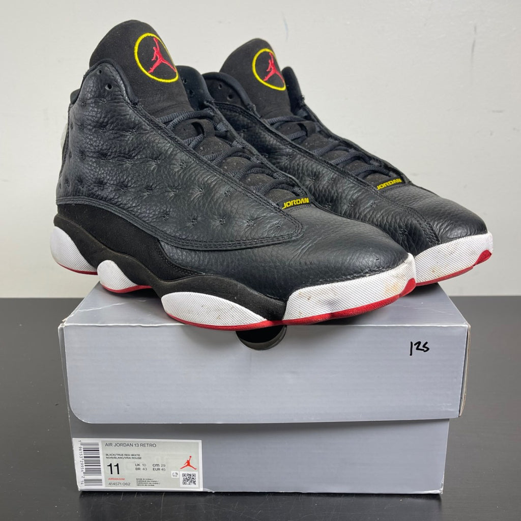 Jordan 13 Retro Playoffs (2023) 11 (Moderately Worn Pre-Owned)JordanBlack/Varsity Red-White-Vibrant Yellow - Image 1