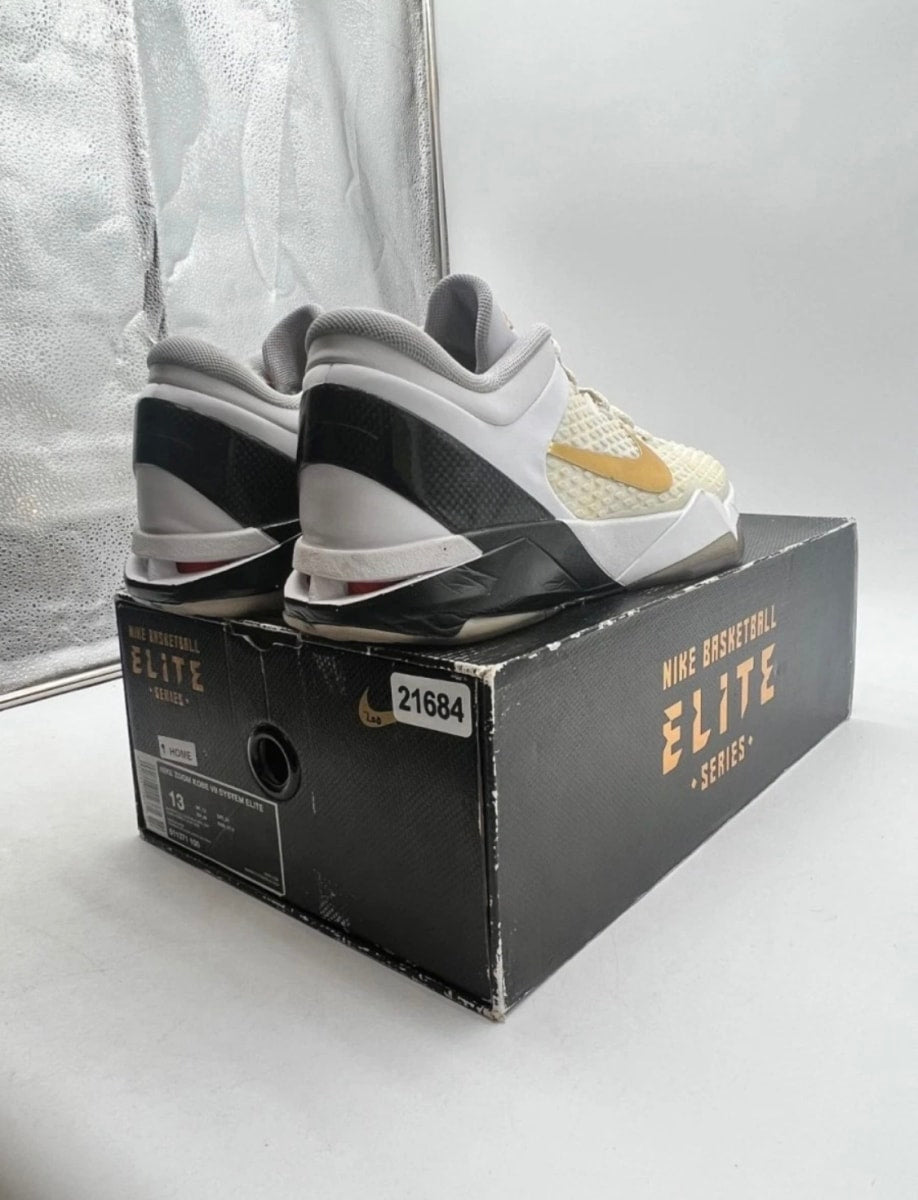 Nike Kobe 7 Elite (Home) 13 (Moderately Worn Pre-Owned)NikeWhite/Metallic Gold-Black-Neutral Grey - Image 3
