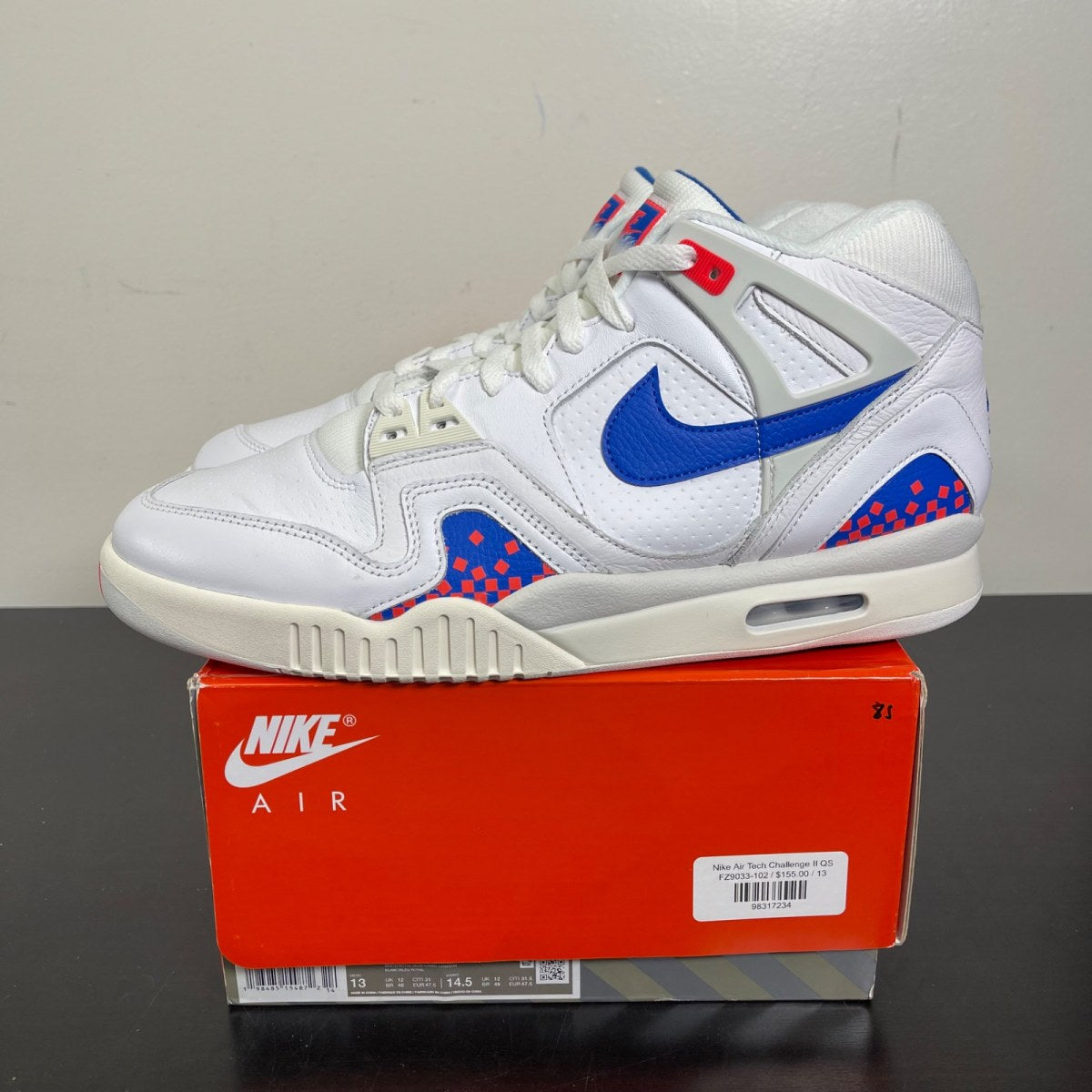 Nike Air Tech Challenge II Pixel Court (2025) 13 (Moderately Worn Pre-Owned)NikeWhite/Royal Blue/Laser Crimson/Pale Ivory/Platinum Tint - Image 3