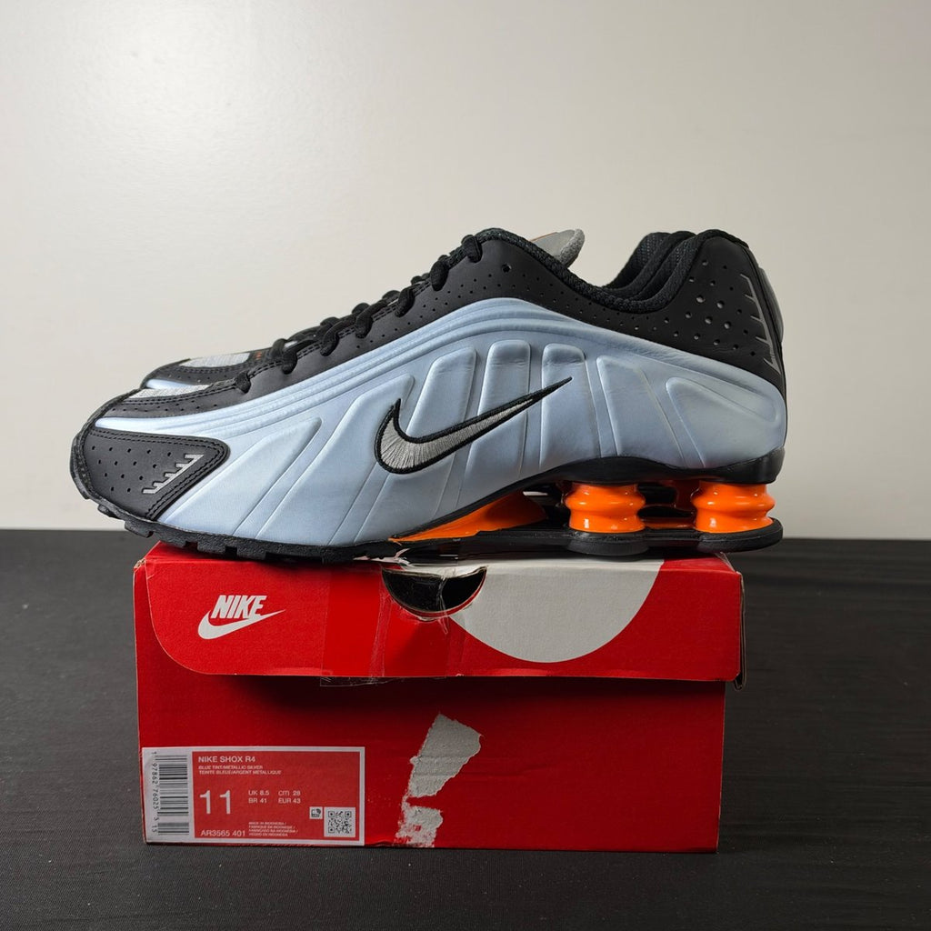 Nike Shox R4 Blue Tint Total Orange Black Metallic Silver (Women's) (Size 11W) - aux