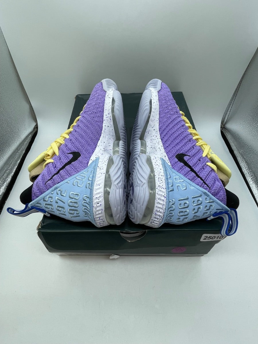Nike LeBron 16 Lakers Championships 9.5 (Moderately Worn Pre-Owned)NikeAtomic Violet/Bicycle Yellow-Half Blue - Image 6