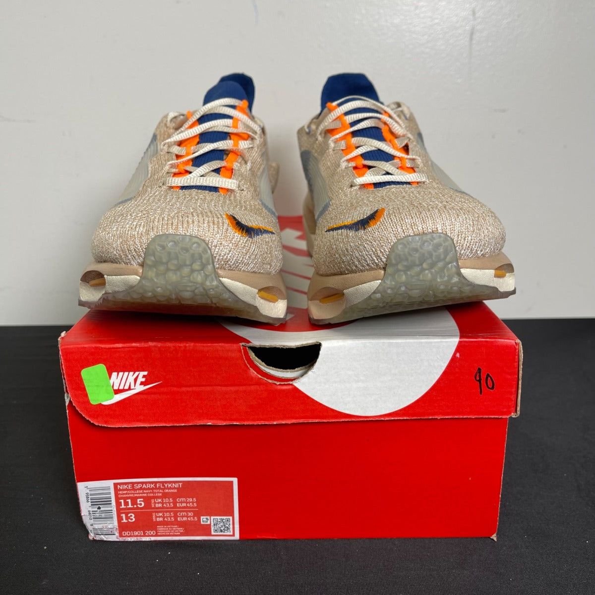 Nike Spark Flyknit Tan Total Orange 11.5 (Moderately Worn Pre-Owned)NikeHemp/College Navy-Total Orange - Image 2