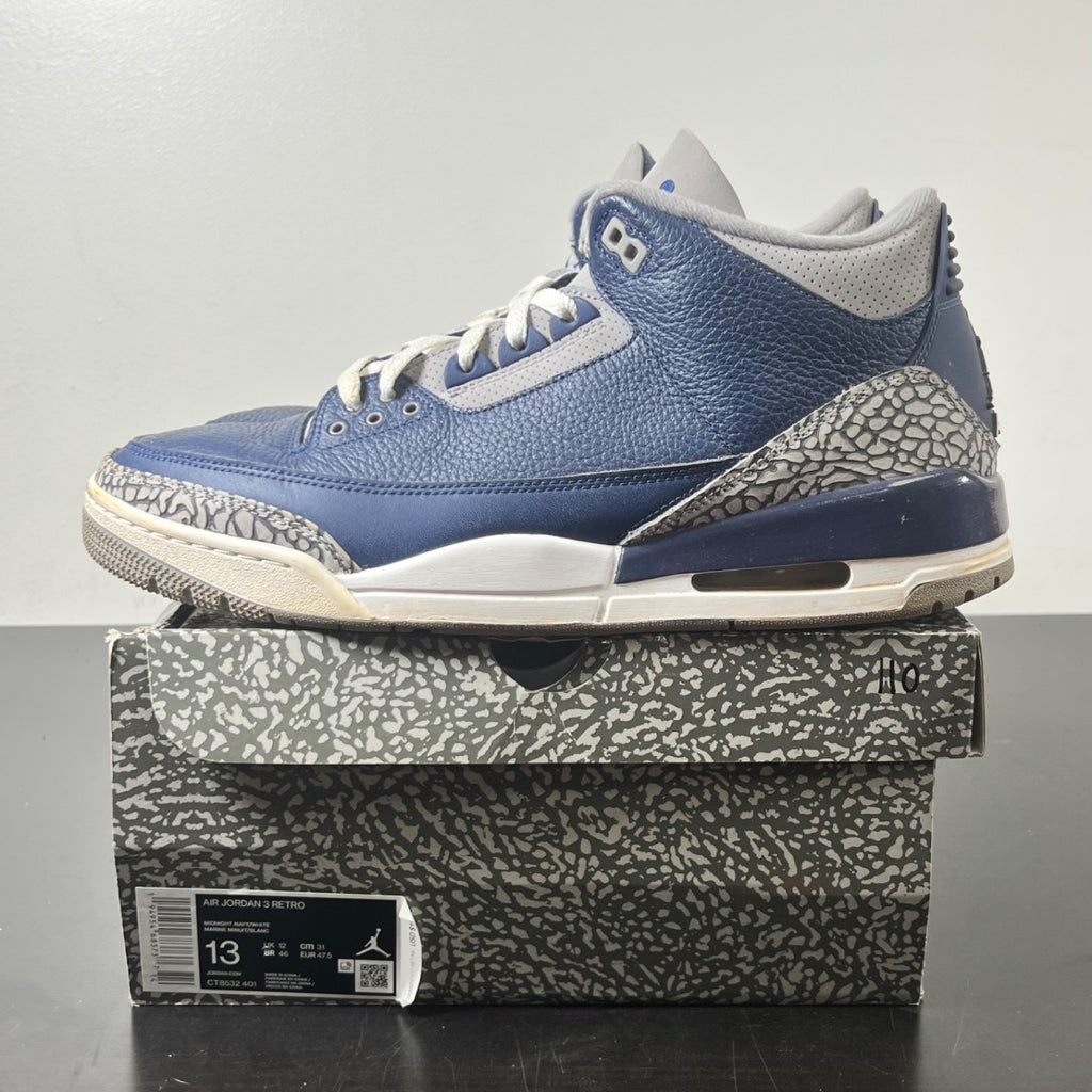 Jordan 3 Retro Georgetown (2021) 13 (Heavily Worn Pre-Owned)JordanMidnight Navy/Cement Grey-White - Image 3