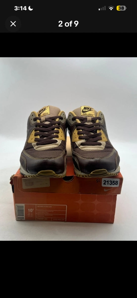Nike Air Max 90 Deluxe Huf 10.5 (Heavily Worn Pre-Owned)NikeBaroque Brown/Baroque Brown-Metallic Gold - Image 2