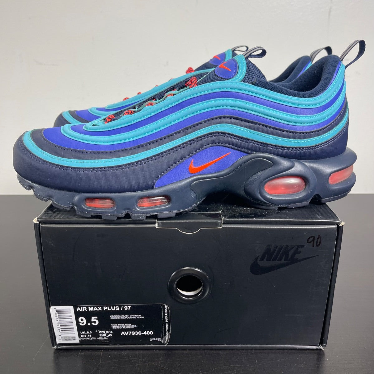 Nike Air Max Plus 97 Discover Your Air 9.5 (Moderately Worn Pre-Owned)NikeObsidian/Flash Crimson-Rush Violet - Image 3