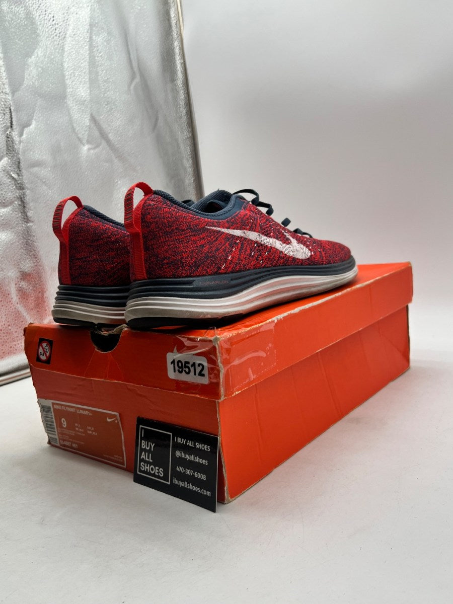 Nike Flyknit Lunar1+ Bright Crimson Squadron Blue 9 (Moderately Worn Pre-Owned) - Image 5