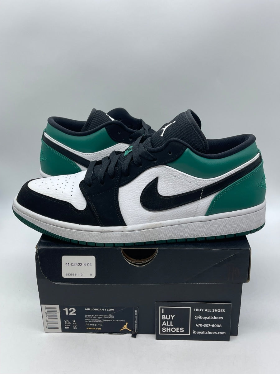 Jordan 1 Low White Black Mystic Green 12 (Moderately Worn Pre-Owned) - Image 1