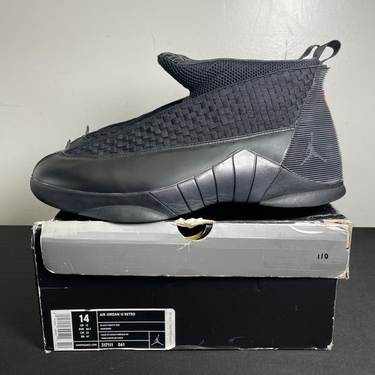 Jordan 15 Retro Black Varsity Red (Size 14) - Image 3