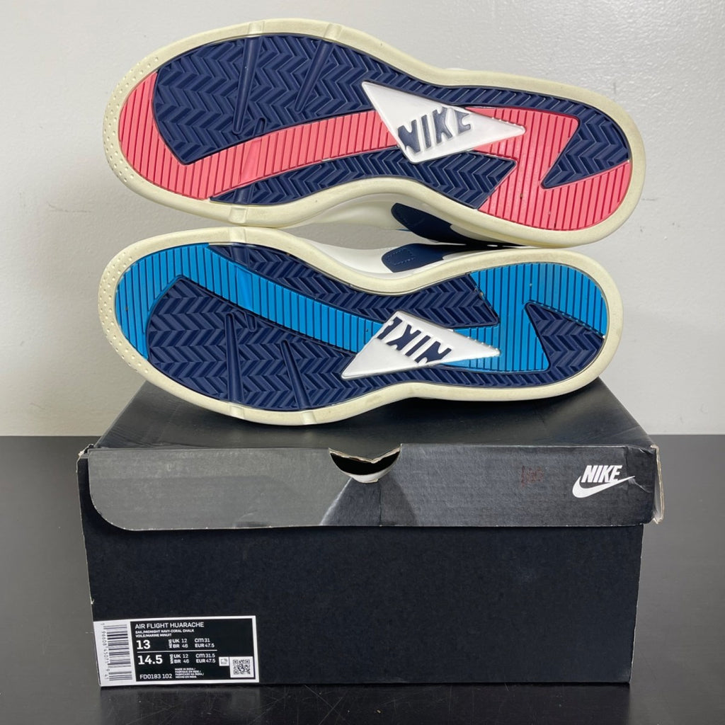 Nike Air Flight Huarache Nike Gear Coral Chalk Laser Blue 13 (Moderately Worn Pre-Owned)NikeSail/Midnight Navy-Coral Chalk-Laser Blue-Speed Yellow-Coconut Milk - Image 5