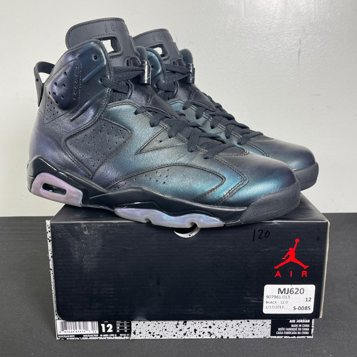 Jordan 6 Retro All-Star Chameleon (2017) 12 (Moderately Worn Pre-Owned)JordanBlack/Black-Metallic Silver-White - Image 1