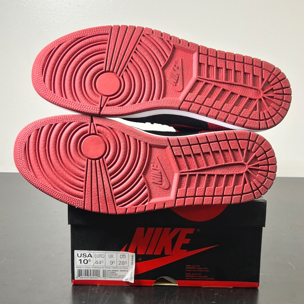 Jordan 1 Retro High Flyknit Bred 10.5 (Lightly Worn Pre-Owned)JordanBlack/Varsity Red-White - Image 5