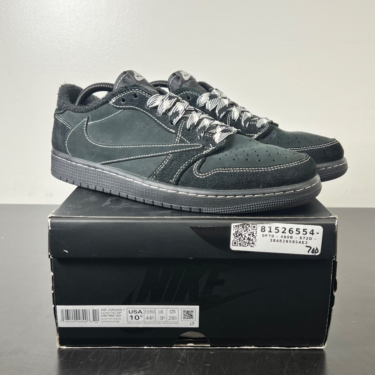 Jordan 1 Retro Low OG SP Travis Scott Black Phantom 10.5 (Lightly Worn Pre-Owned)JordanBlack/Phantom-Ale Brown-Racer Blue-Team Orange - Image 1