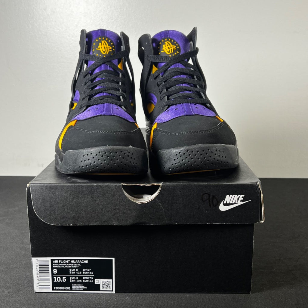 Nike Air Flight Huarache Lakers Away 9 (Lightly Worn Pre-Owned)NikeBlack/Varsity Purple/Del Sol - Image 2