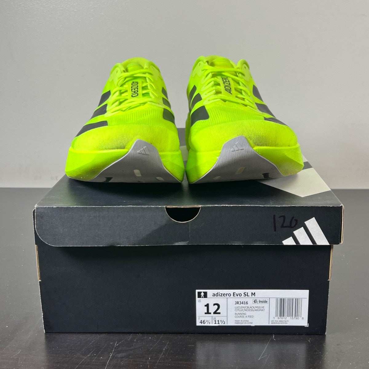 adidas Adizero Evo SL Lucid Lemon 12 (Lightly Worn Pre-Owned)adidasLucid Lemon/Core Black/Metallic Silver - Image 2