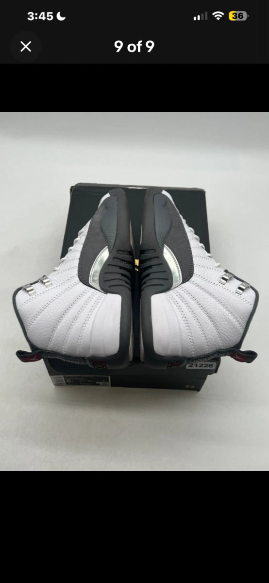 Jordan 12 Retro White Dark Grey (GS) 6Y (Lightly Worn Pre-Owned)JordanWhite/Dark Grey-Gym Red - Image 7