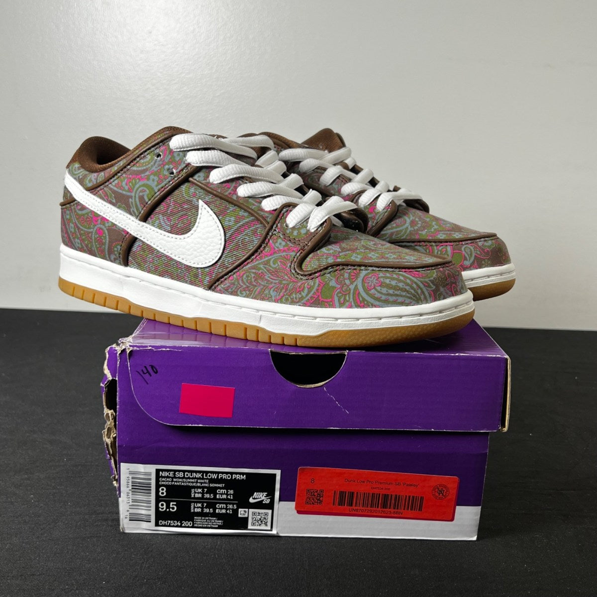 Nike SB Dunk Low Pro Paisley Brown 8 (New Pre-Owned)NikeBrown/Muli-Color-White-Gum - Image 1