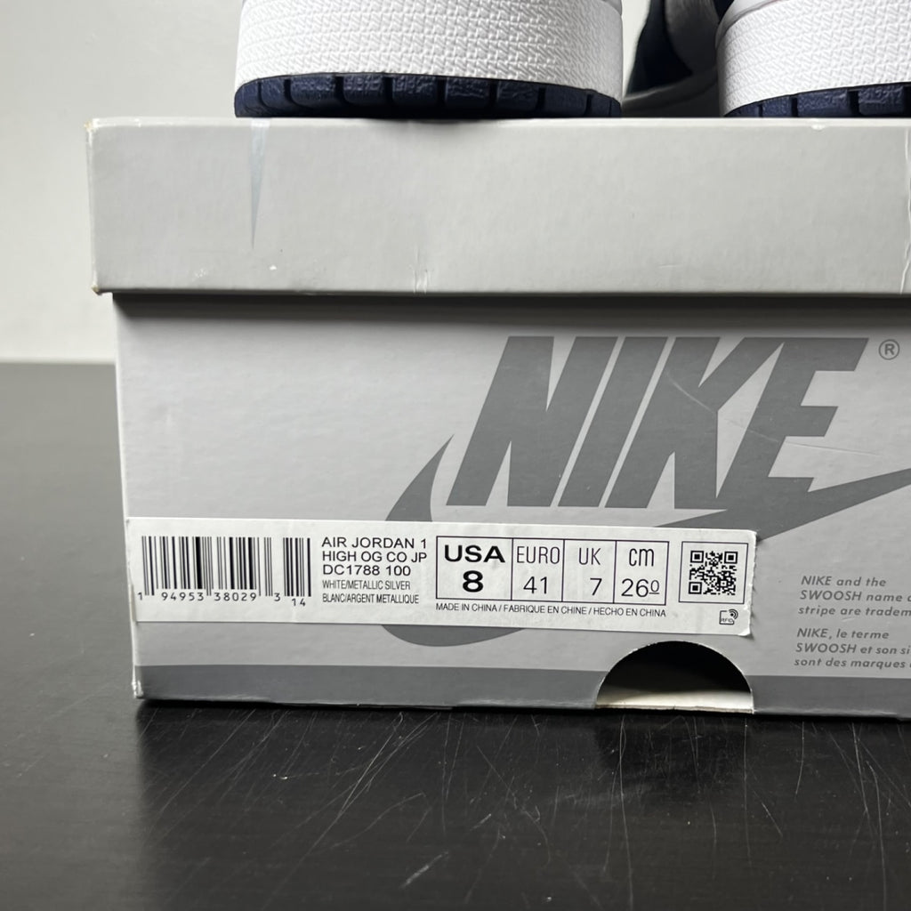Jordan 1 Retro High CO.JP Midnight Navy (2020) 8 (Lightly Worn Pre-Owned)JordanWhite/Metallic Silver-Midnight Navy - Image 5