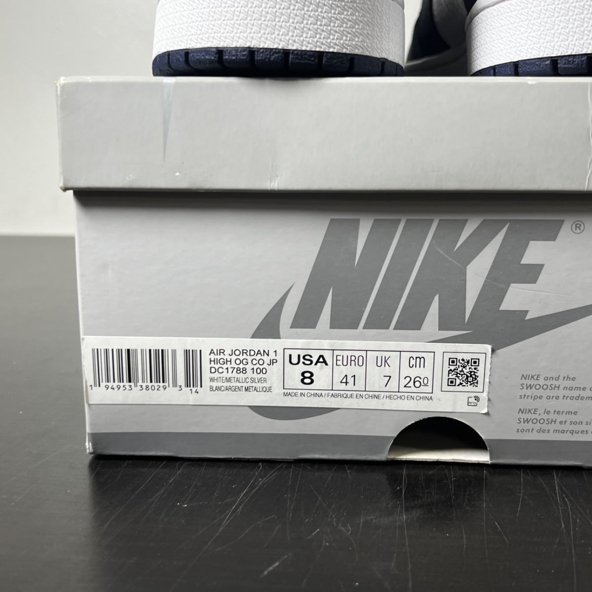 Jordan 1 Retro High CO.JP Midnight Navy (2020) 8 (Lightly Worn Pre-Owned)JordanWhite/Metallic Silver-Midnight Navy - Image 5