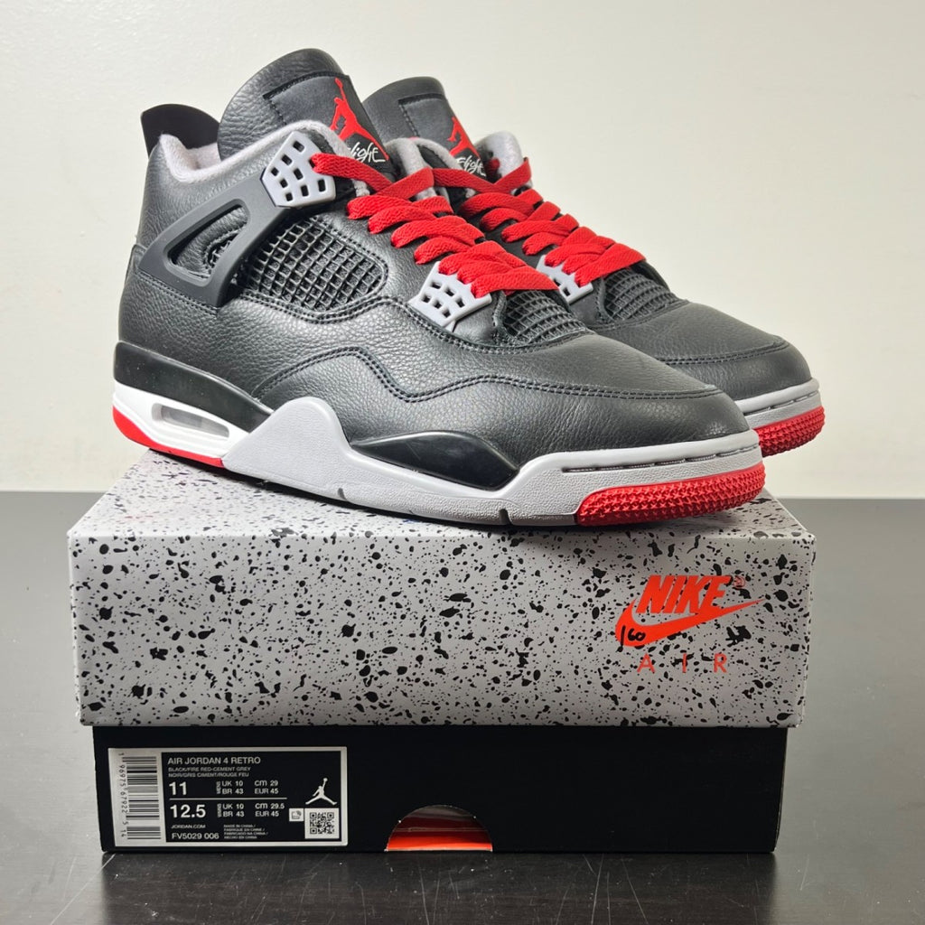 Jordan 4 Retro Bred Reimagined 11 (Lightly Worn Pre-Owned)JordanBlack/Cement Grey/Varsity Red/Summit White - Image 1