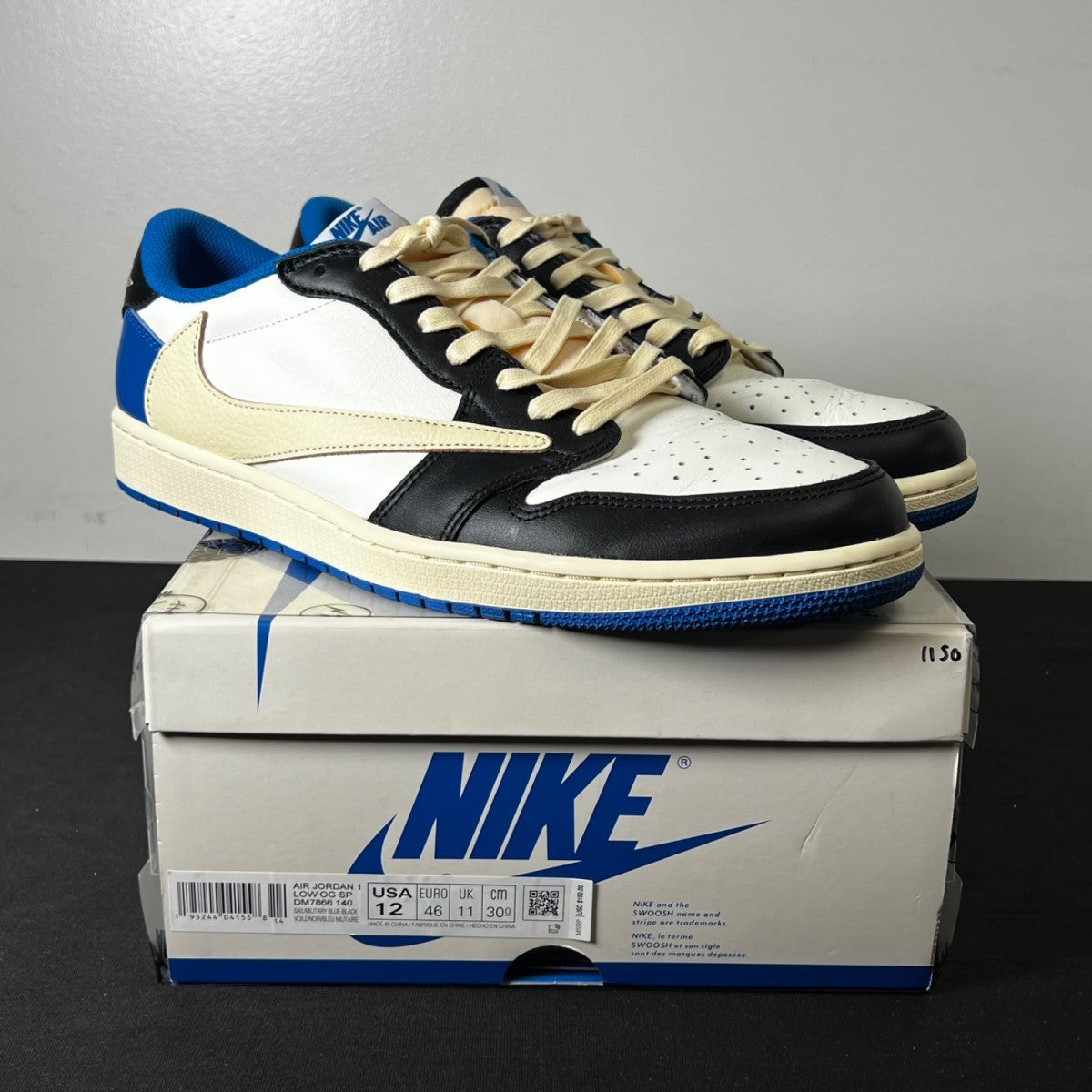 Jordan 1 Retro Low OG SP Fragment x Travis Scott 12 (Lightly Worn Pre-Owned)JordanWhite/Black-Royal-Sail - Image 1