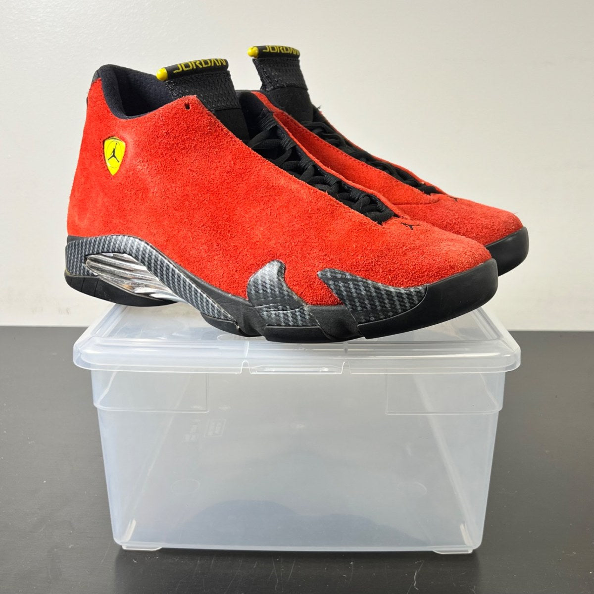 Jordan 14 Retro Challenge Red 10 (Heavily Worn Pre-Owned)JordanChallenge Red/Black/Vibrant Yellow/Anthracite - Image 1