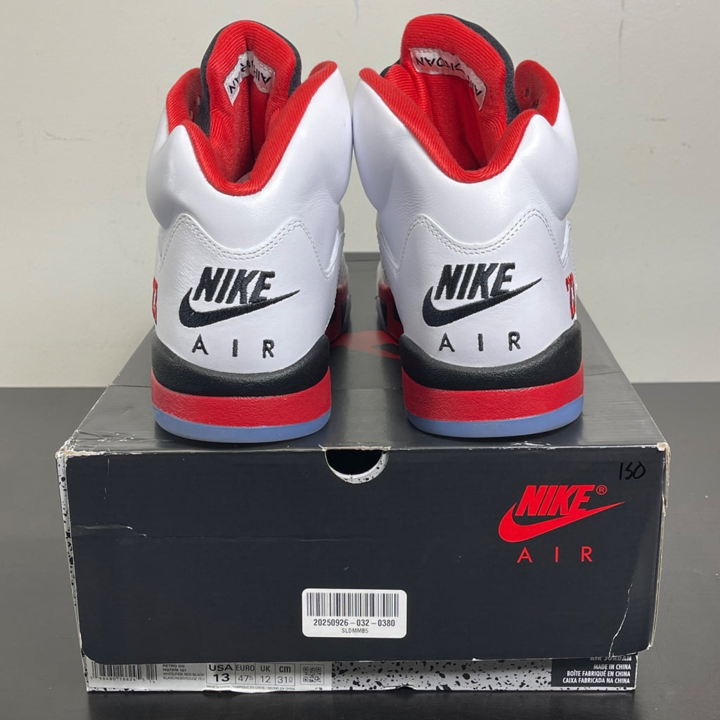 Jordan 5 Retro Fire Red Black Tongue (2025) 13 (Moderately Worn Pre-Owned)JordanWhite/Fire Red/Black - Image 4