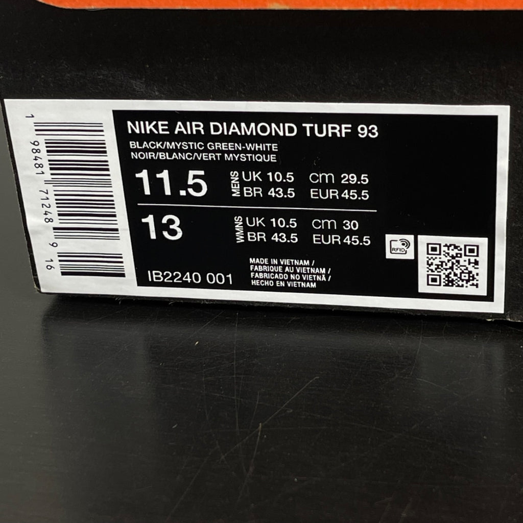 Nike Air Diamond Turf Emerald 11.5 (Moderately Worn Pre-Owned)NikeBlack/Mystic Green-White-Golden Tussah - Image 7
