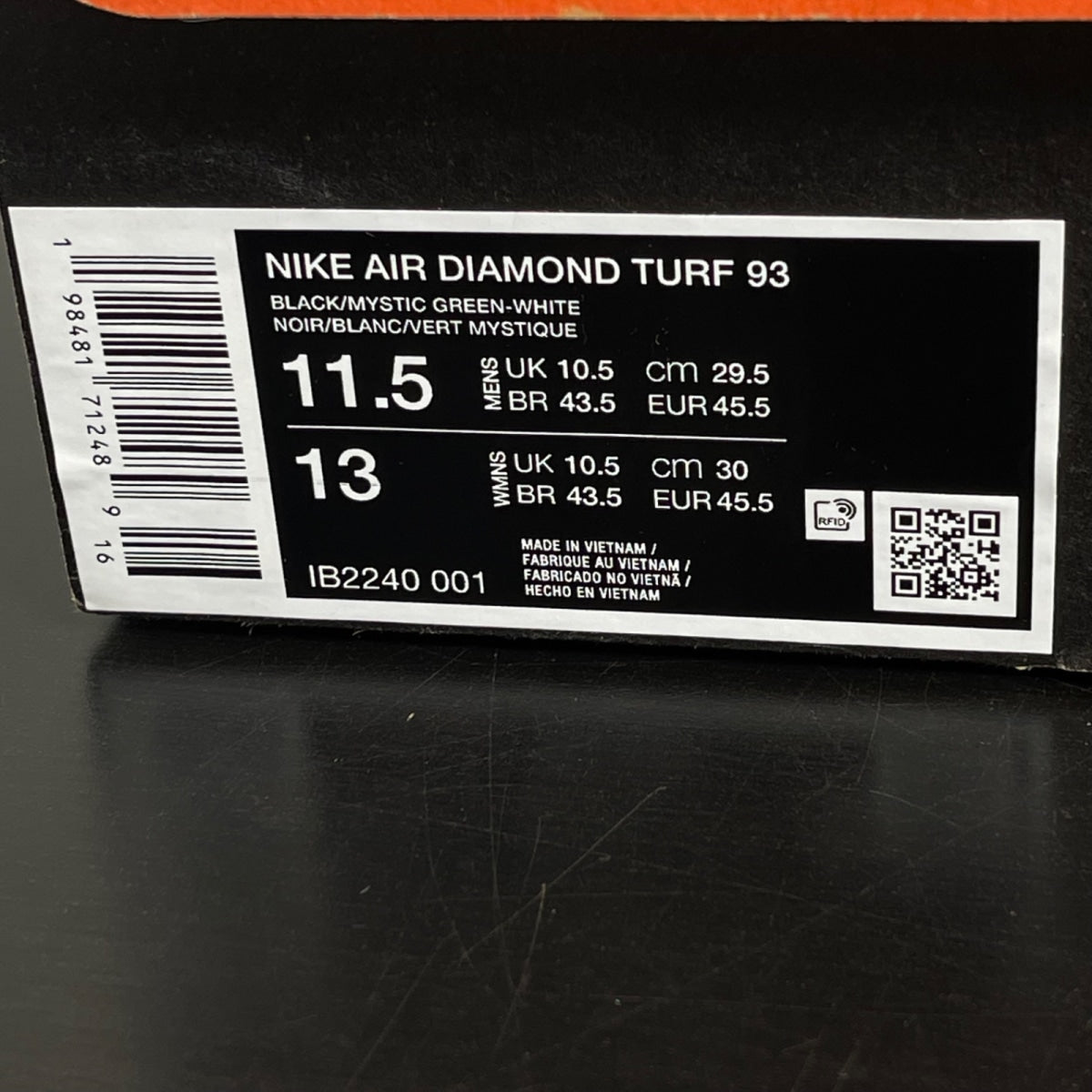 Nike Air Diamond Turf Emerald 11.5 (Moderately Worn Pre-Owned)NikeBlack/Mystic Green-White-Golden Tussah - Image 7