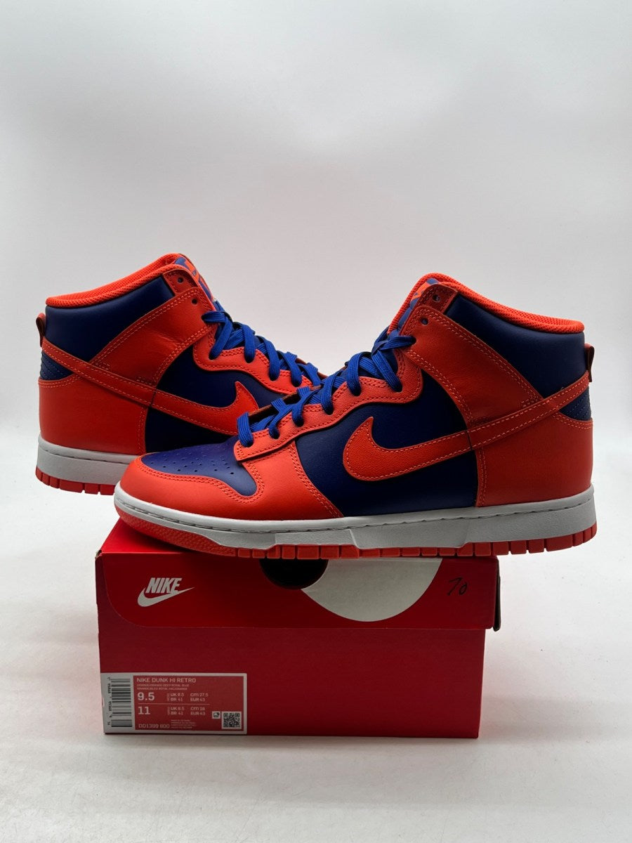 Nike Dunk High Knicks 9.5 (Lightly Worn Pre-Owned)NikeOrange/Deep Royal Blue/White/Orange - Image 1