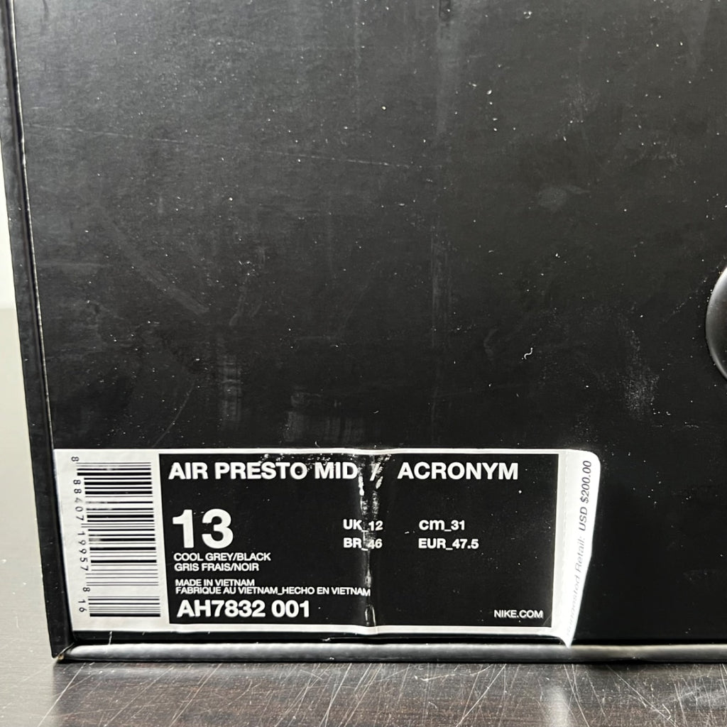 Nike Air Presto Mid Acronym Cool Grey 13 (Lightly Worn Pre-Owned)NikeCool Grey/Black - Image 4