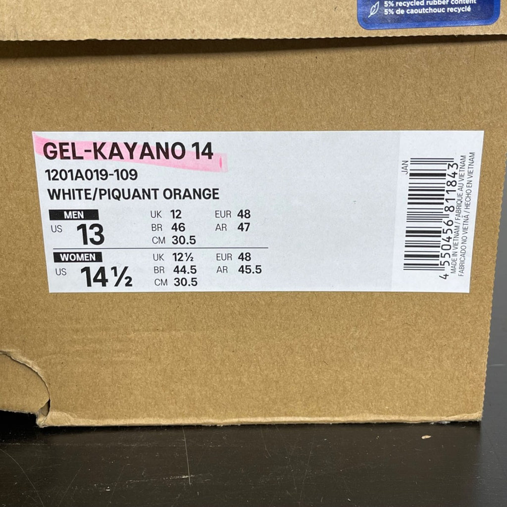 ASICS Gel-Kayano 14 White Piquant Orange 13 (Moderately Worn Pre-Owned)ASICSWhite/Piquant Orange - Image 7