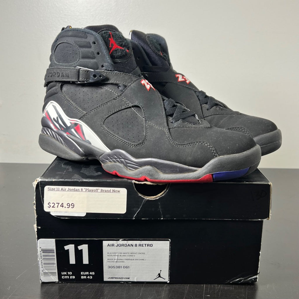 Jordan 8 Retro Playoffs (2013) 11 (Moderately Worn Pre-Owned)JordanBlack/True Red-White - Image 1
