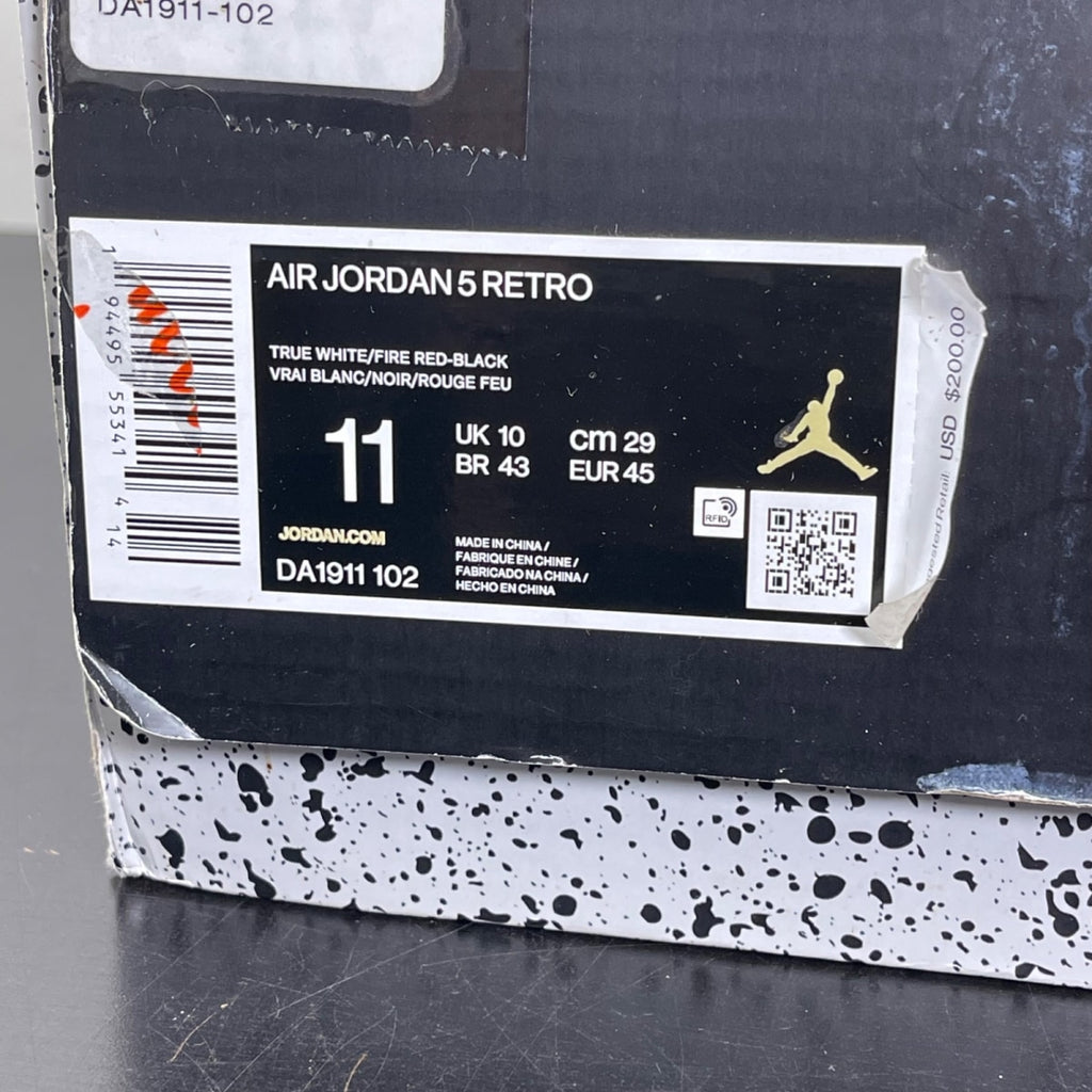 Jordan 5 Retro Fire Red Silver Tongue (2020) 11 (Moderately Worn Pre-Owned)JordanWhite/Black-Metallic Silver-Fire Red - Image 7